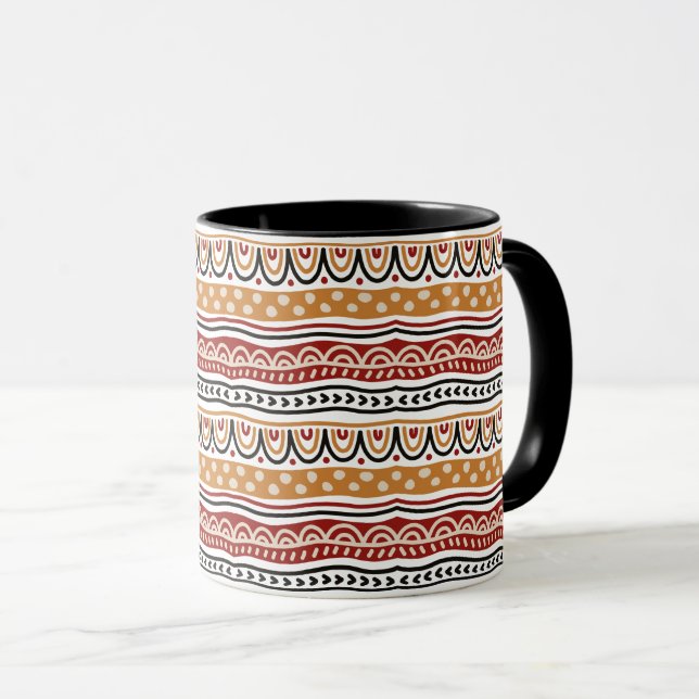 Mug Motif africain Vagues rouge et or (Devant droit)
