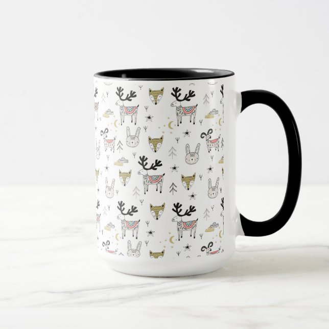 Mug Motif animal de griffonnage de région boisée (Droite)