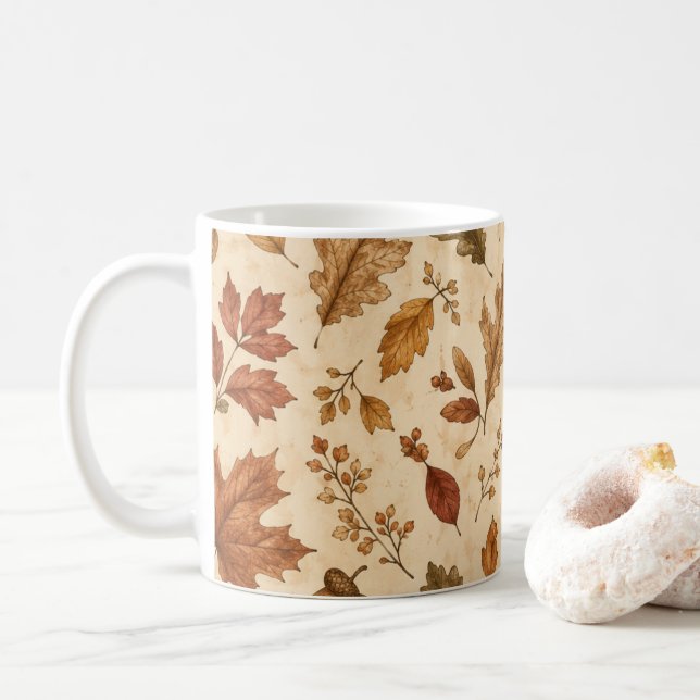Mug Motif aquarelle de feuilles d'automne  (Avec donut)