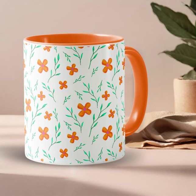 Mug Motif aquarelle de fleurs et brindilles orange (Créateur téléchargé)