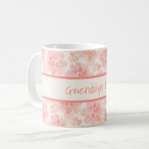 Mug Motif aquarelle florale abstraite pêche et rose