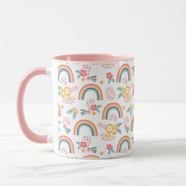 Mug Motif arc-en-ciel fleuri coloré (Gauche)