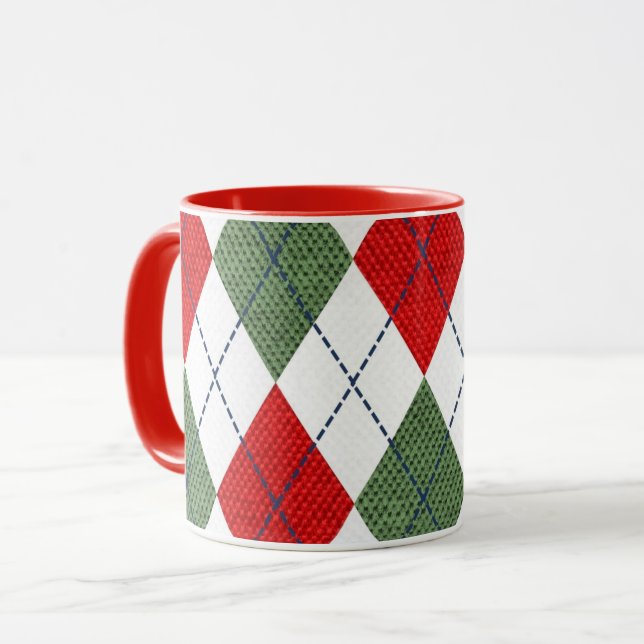 Mug Motif argyle rouge et vert (Devant gauche)