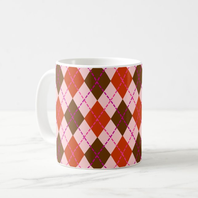 Mug Motif Argyle Rouge Rose et Marron (Devant gauche)