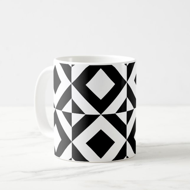 Mug Motif Art Déco Rectangle de Carré noir blanc (Devant gauche)