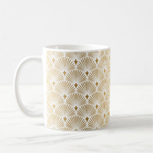 Mug Motif Art déco. Simples grappes blanches et dorées