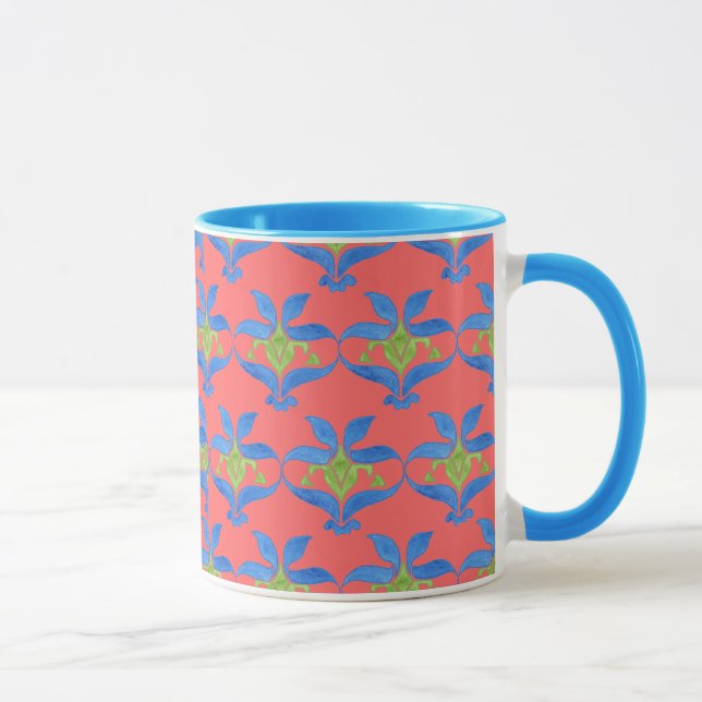 Mug Motif Art Nouveau rouge, bleu, vert (Droite)