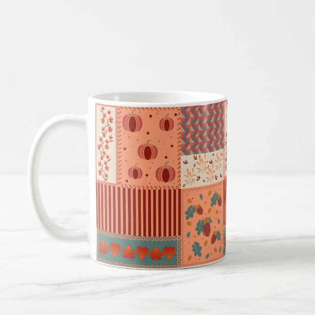 Mug Motif Art Patchwork Gland de Feuille d'Automne (Gauche)