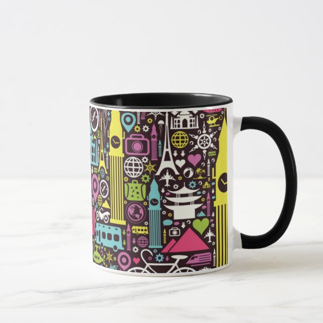 Mug Motif au néon d'icônes du monde (Droite)