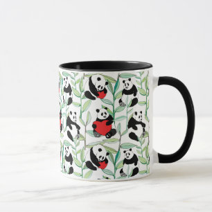 Mug motif avec de beaux pandas avec des coeurs