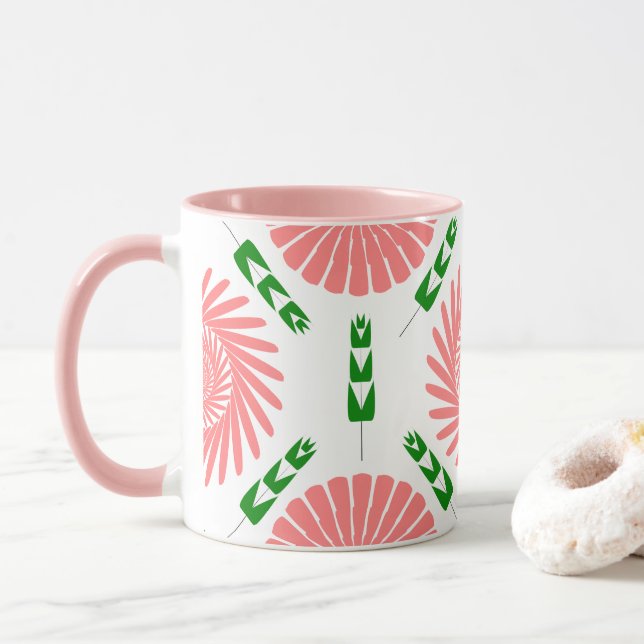 Mug  motif avec fleurs roses  (Avec donut)