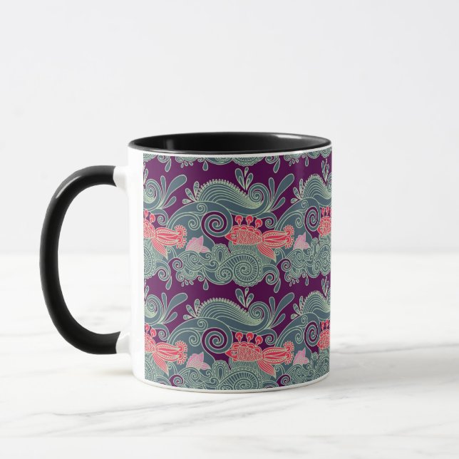 Mug Motif avec les poissons et la vague pourpre (Gauche)