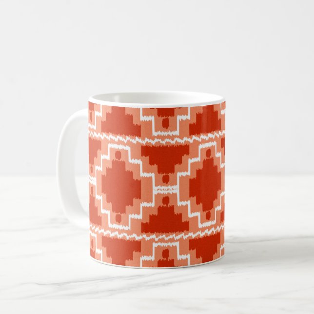 Mug Motif aztèque d'Ikat - rouille, orange et blanc (Devant gauche)