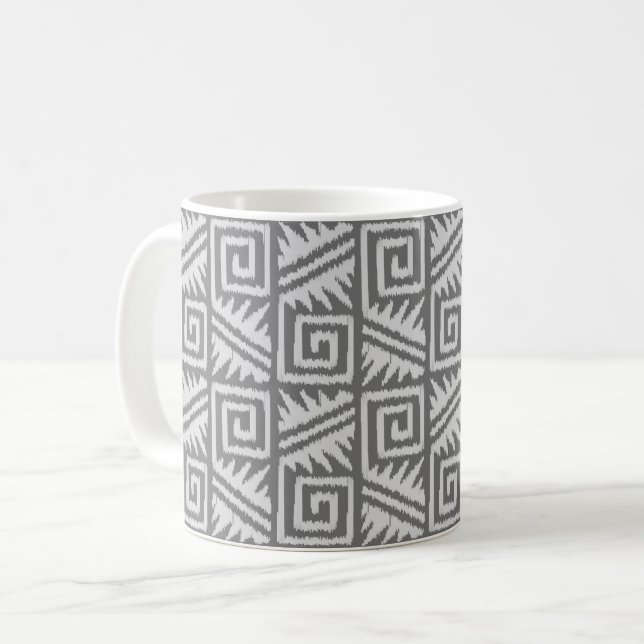 Mug Motif aztèque Ikat - Nuances de Gris (Devant gauche)