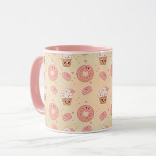 Mug Motif beignets roses et cupcakes rétro
