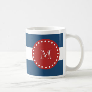 Mug Motif blanc de rayures de bleu marine, monogramme