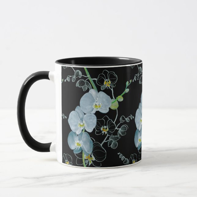 Mug Motif blanc d'orchidées d'aquarelle (Gauche)