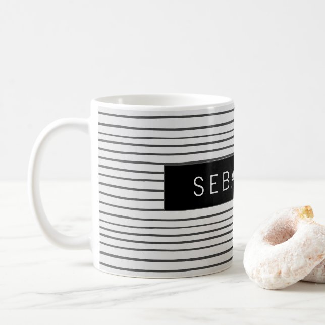 Mug Motif blanc gris rayé personnalisé (Avec donut)