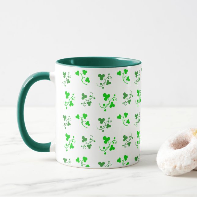 Mug Motif blanc vert Shamrock (Avec donut)
