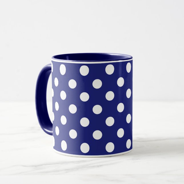 Mug motif bleu avec pois blanc (Devant gauche)