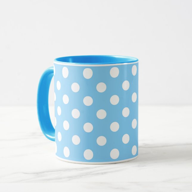 Mug motif bleu avec pois blancs (Devant gauche)