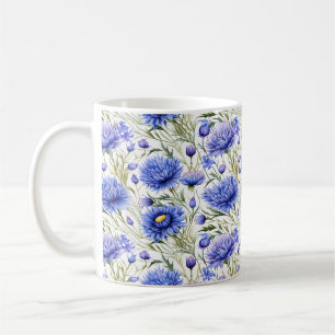 Mug Motif bleu Cornflower sans mer, Floral bleu