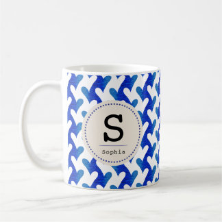 Mug Motif bleu de coeur de mer avec le monogramme