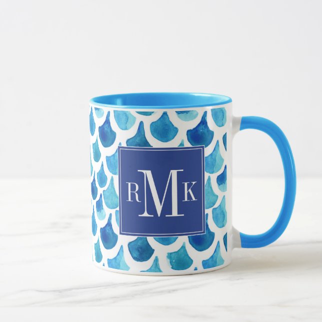 Mug Motif bleu d'échelle d'aquarelle (Droite)