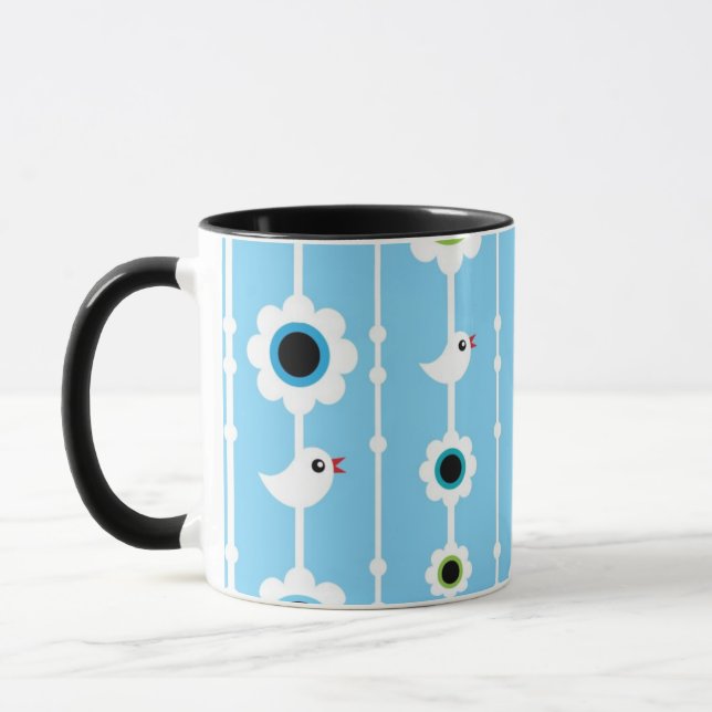 Mug motif bleu d'oiseau et de fleurs (Gauche)