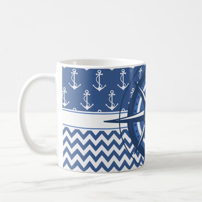 Mug Motif bleu et blanc nautique de Chevron et d'Ancre (Gauche)