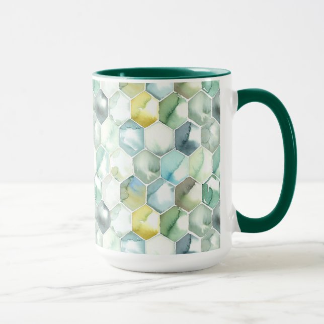 Mug Motif bleu et vert de Honycomb d'aquarelle (Droite)