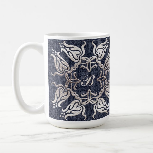 Mug motif bleu floral de style baroque (Gauche)