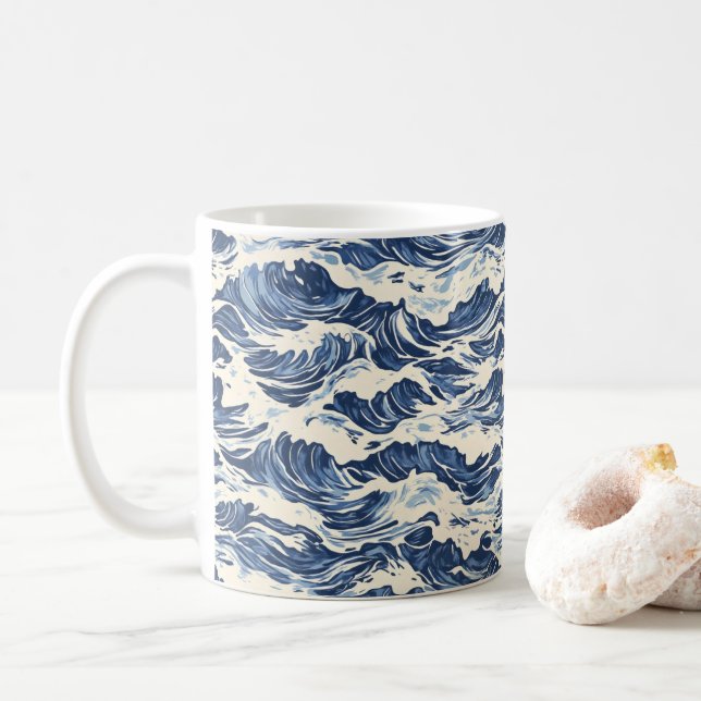 Mug Motif Bleu Ondulé (Avec donut)
