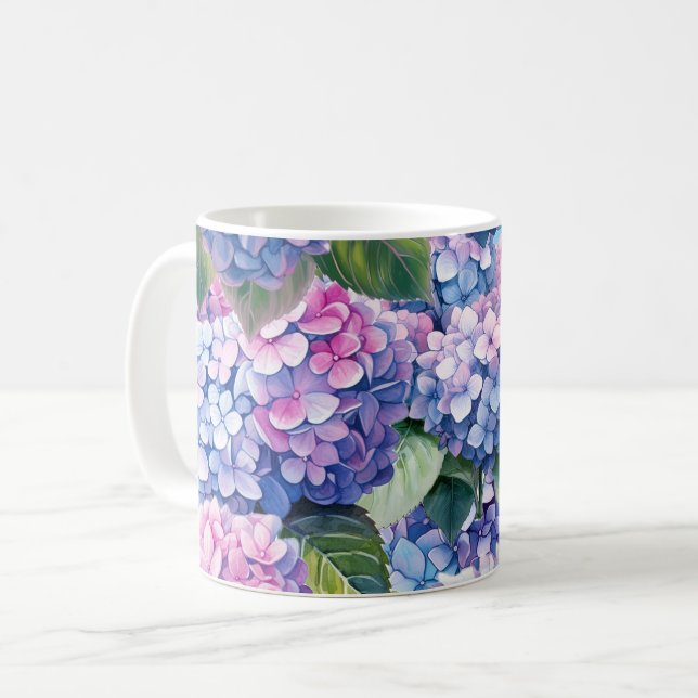 Mug Motif bleu violet rose Hydrangea (Devant gauche)