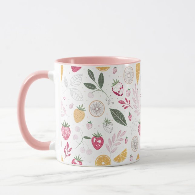 Mug Motif botanique agrumes fraise – Ensemble de 11 oz (Gauche)