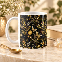 Motif botanique céleste de papillon doré