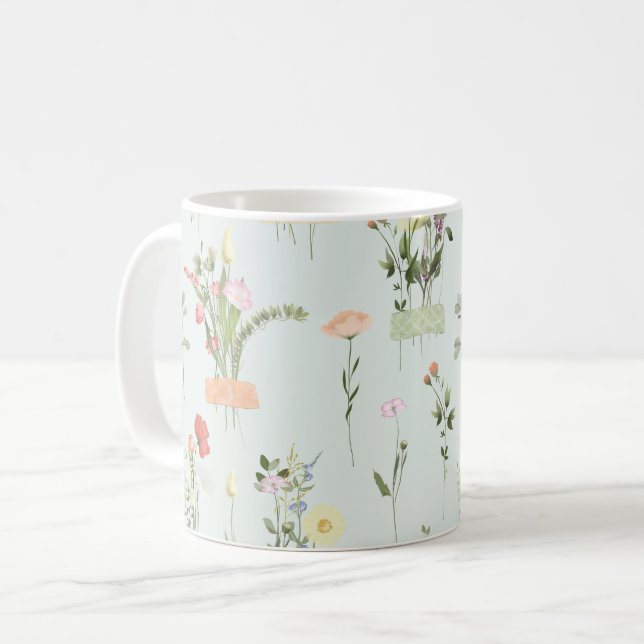 Mug Motif botanique Fleur sauvage aquarelle (Devant gauche)