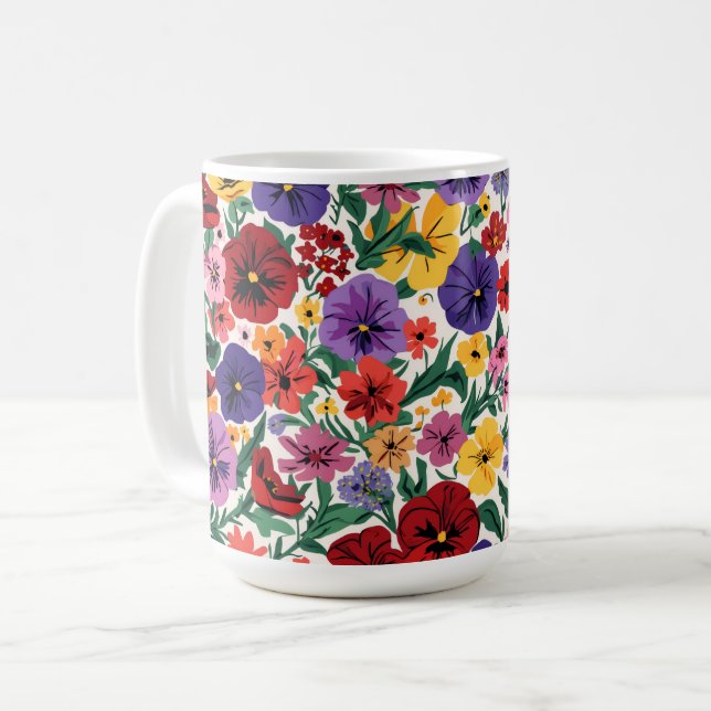 Mug Motif botanique vibrant de pensée à fleurs sauvage (Devant gauche)