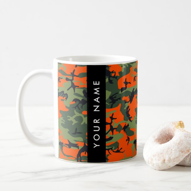 Mug Motif Camouflage orange, Votre nom, Personnaliser (Avec donut)