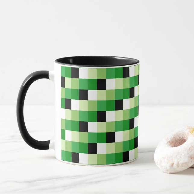 Mug Motif carré vert et blanc (Avec donut)