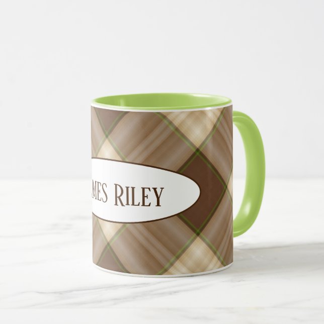 Mug motif carreau marron avec nom (Devant droit)