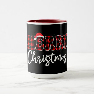 Mug Motif carreau MERRY avec chapeau de Père Noël