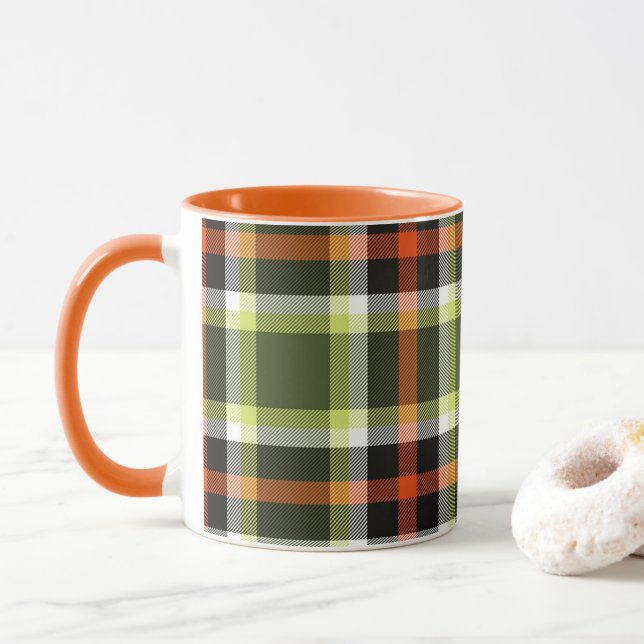 Mug Motif carreau orange kaki de feuillage d'automne m (Avec donut)