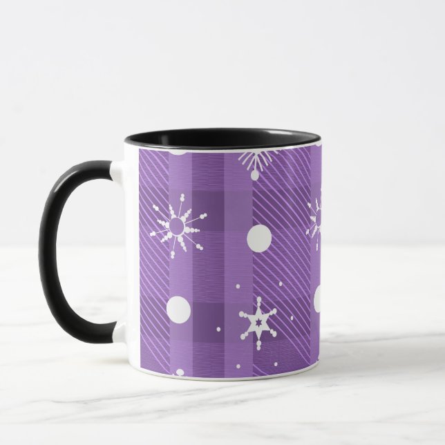 Mug Motif carreau violet de flocons de neige simples (Gauche)
