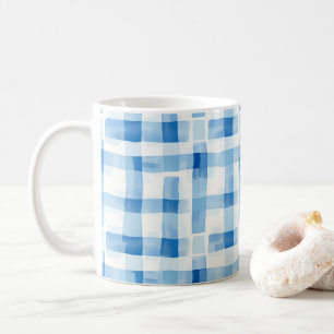 Mug Motif carreaux gingham bleu et blanc classique