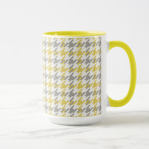 Mug Motif carreaux pied-de-poule jaune et gris rétro
