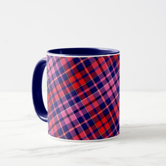 Mug Motif carreaux tartan bleu marine rouge rose  (Devant gauche)