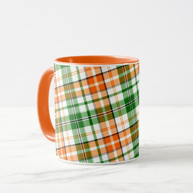 Mug Motif carreaux tartan vert orange blanc  (Devant gauche)