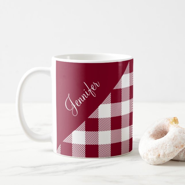 Mug Motif Carreaux Vichy Bourgogne Rustique Nom (Avec donut)