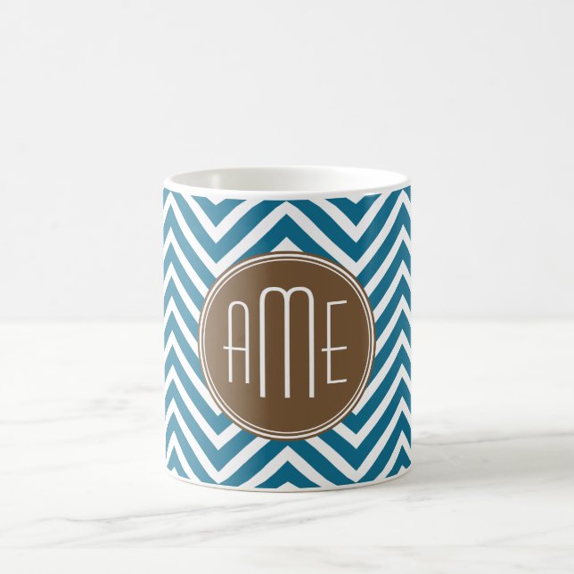 Mug Motif chevron chocolat et sarcelle avec monogramme (Centre)